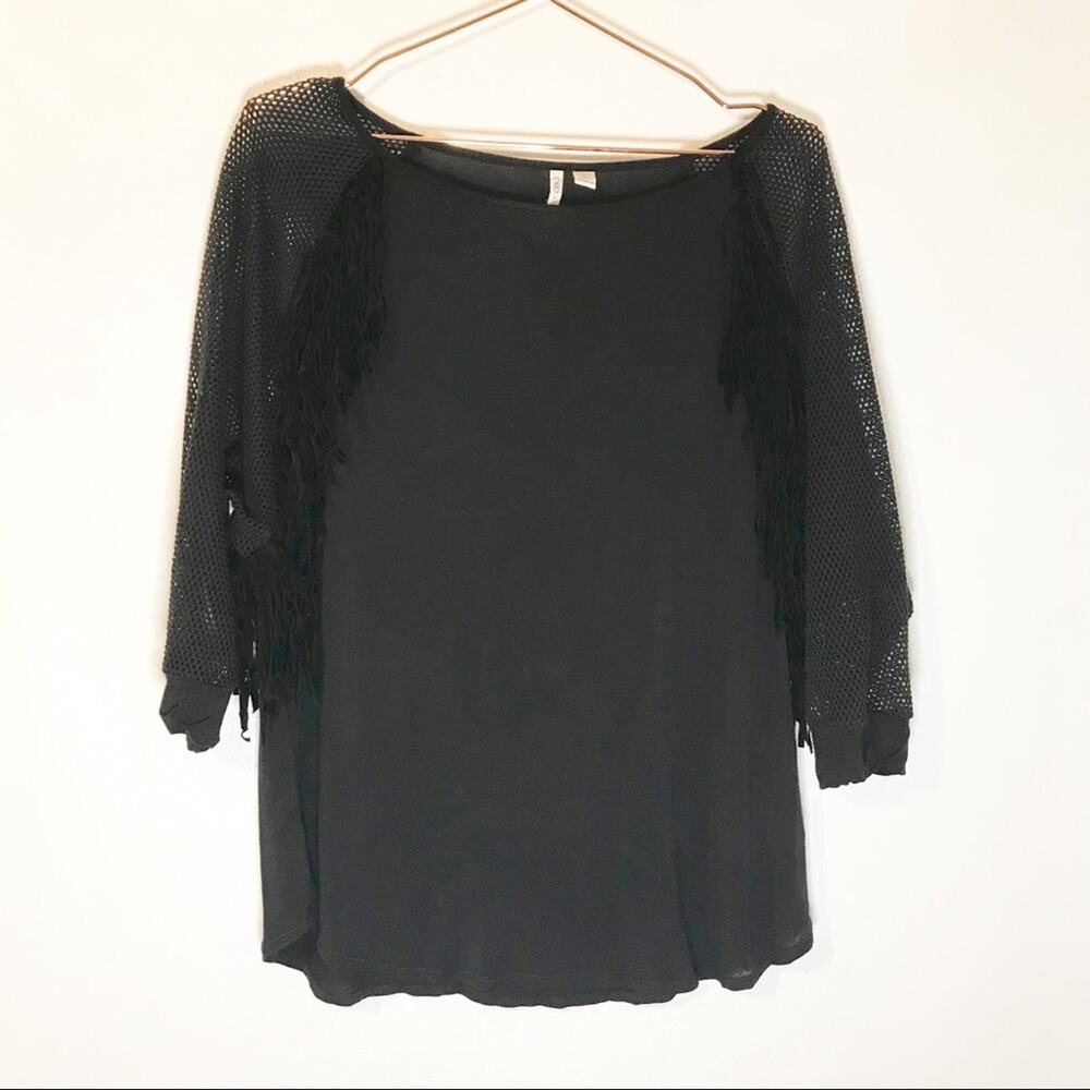 Cato top with fringe and mesh sleeves size large